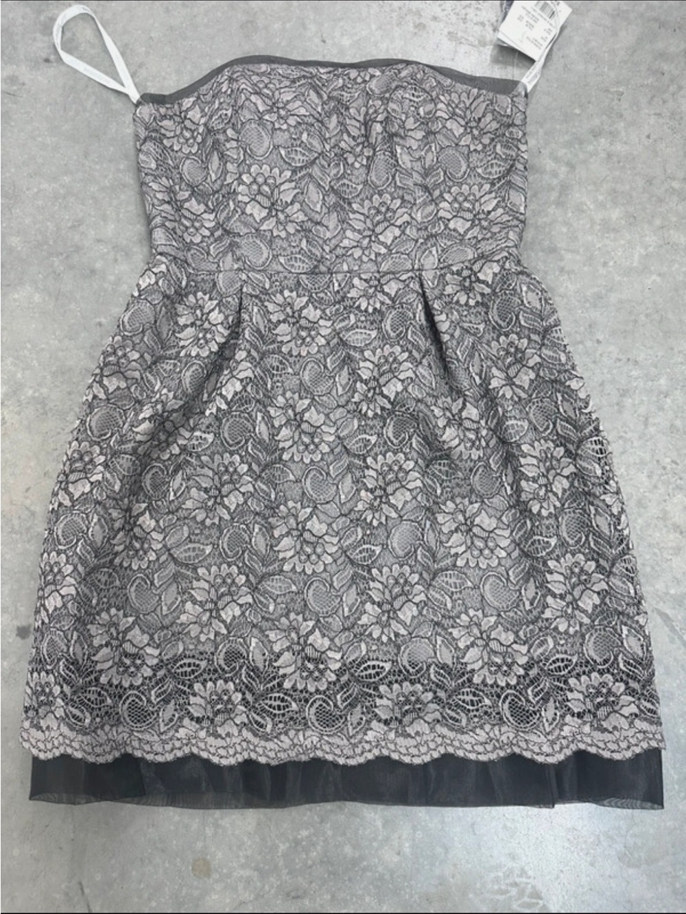 David's Bridal Strapless Lace Dress - Black and Gray